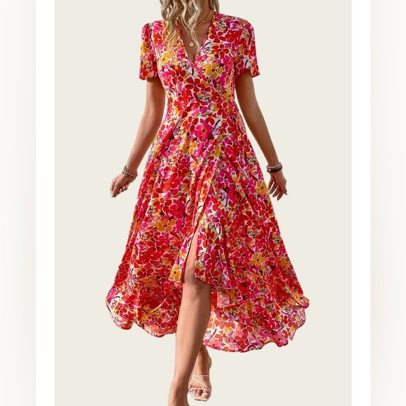 PRETTYGARDEN Women's Summer Wrap Maxi Dress Casual Boho Floral size X-Large - Picture 1 of 12